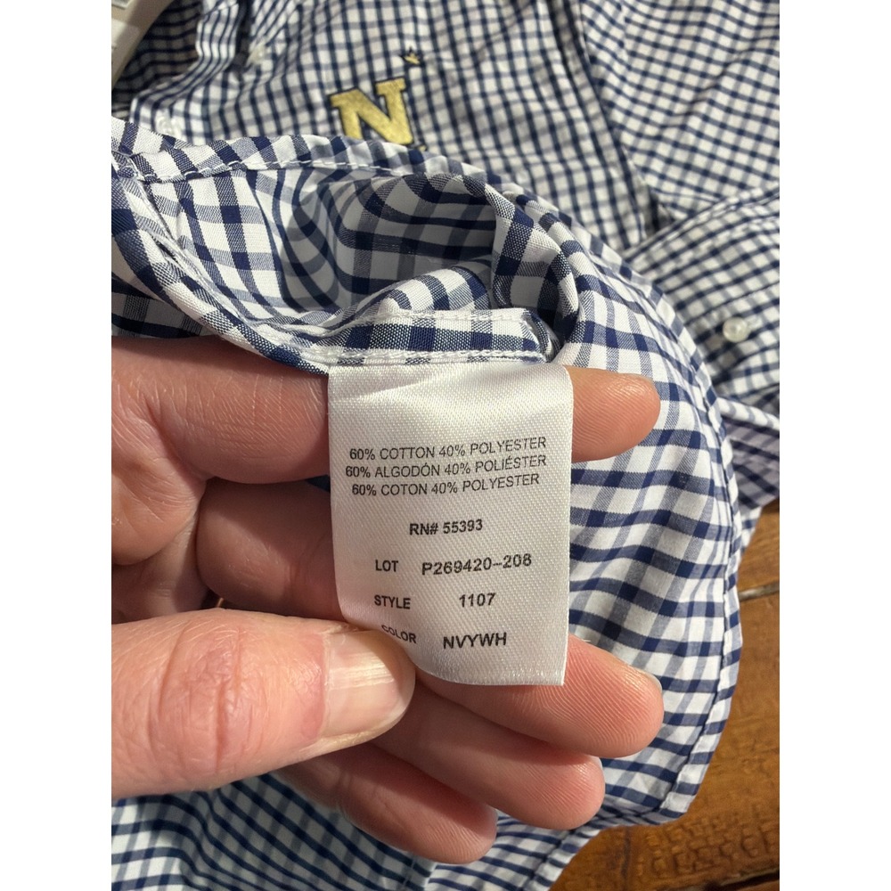 USNA Navy Button Shirt Men's Small Gingham Plaid Blue NCAA Naval Academy NEW - Picture 5 of 8